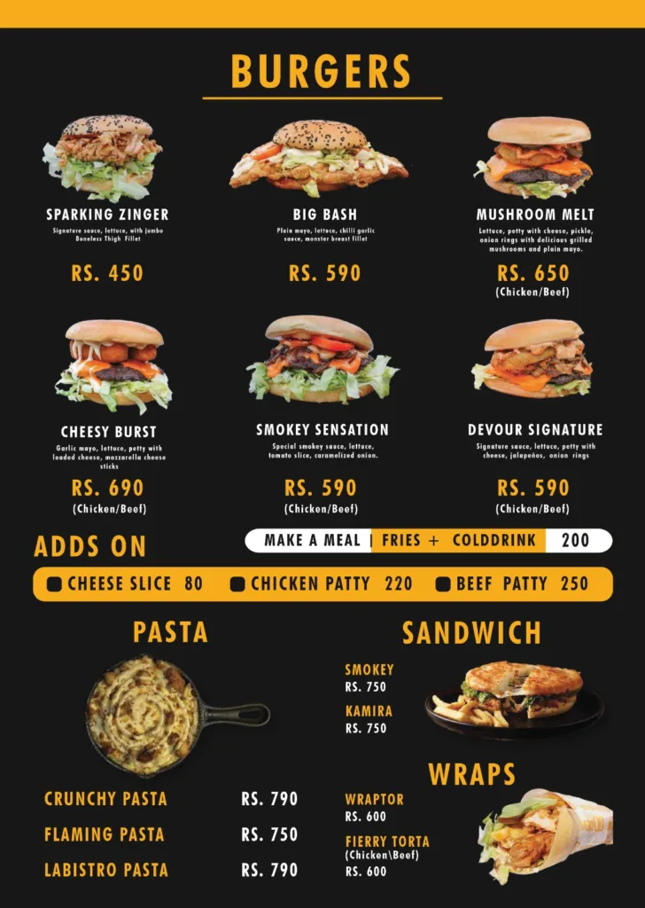 devour burgers menu