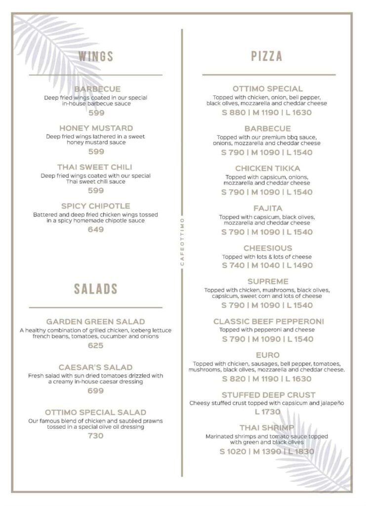 salads menu