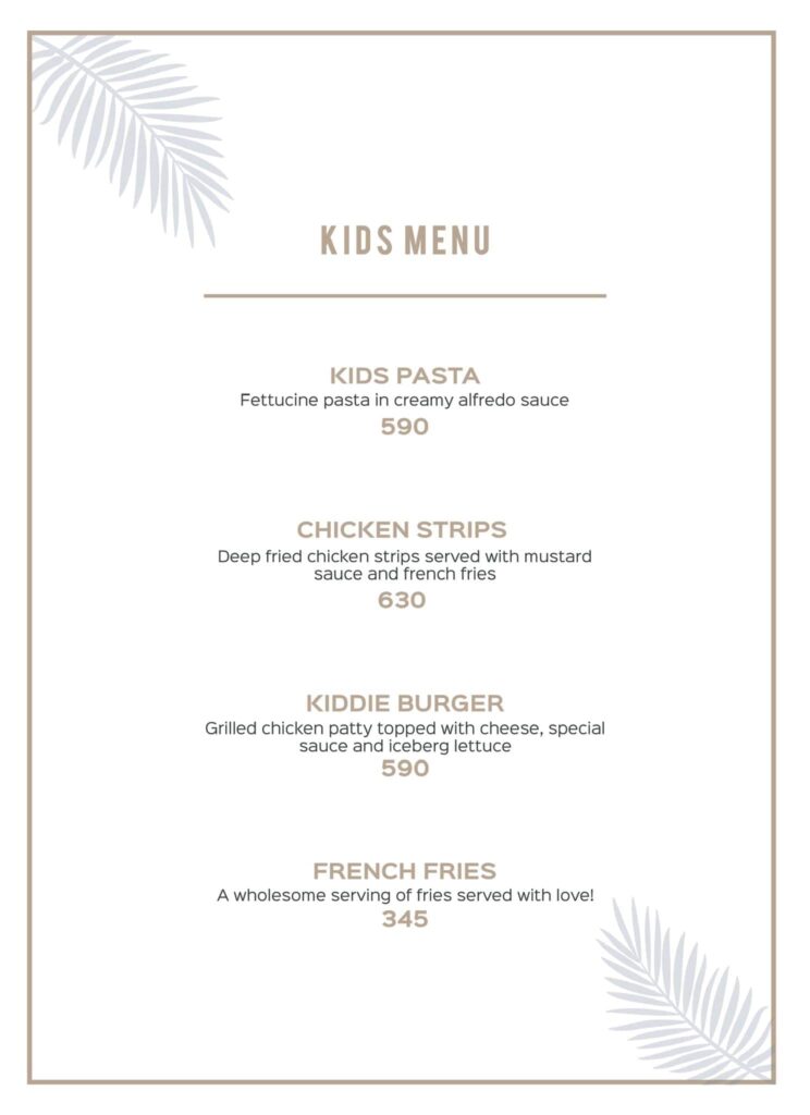 cafe ottimo kids menu