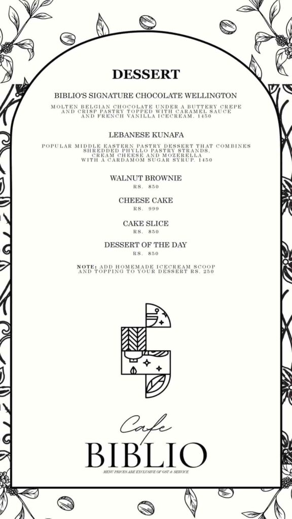 cafe biblio menu card