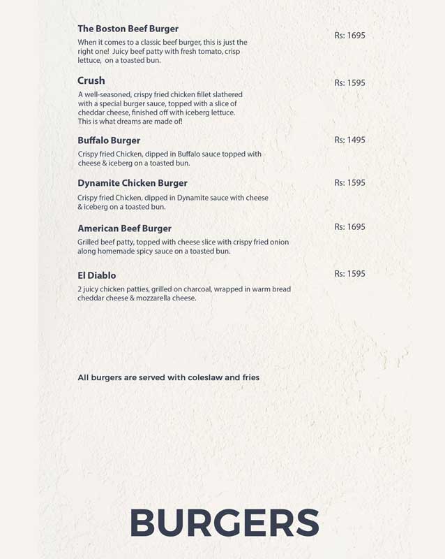 burgers menu london courtyard lahore