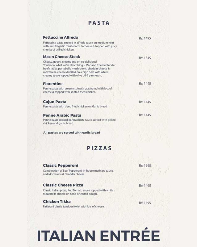 pasta and pizza menu