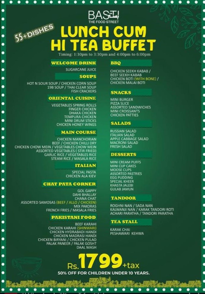 hi tea menu at basti restaurant