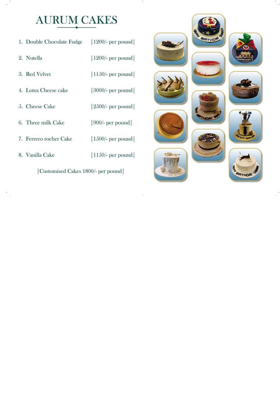 aurum cafe cakes menu