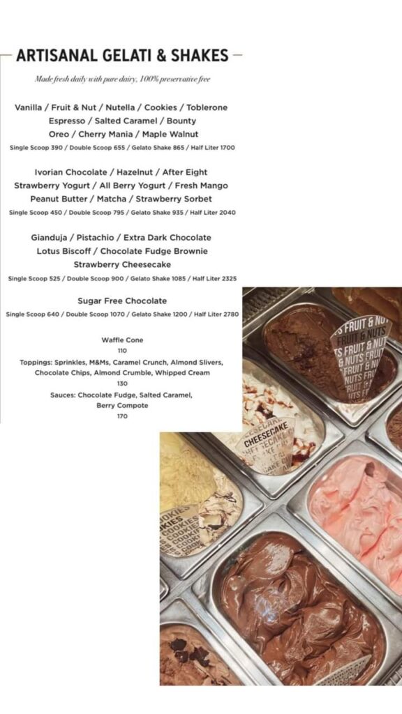 cosa nostra ice cream menu