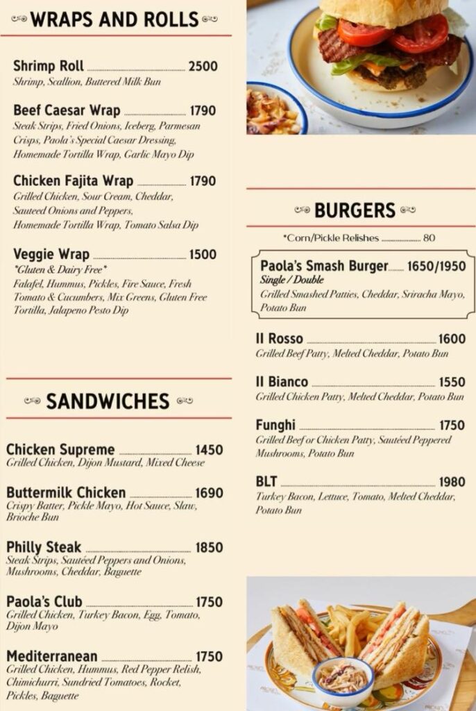 sandwiches menu