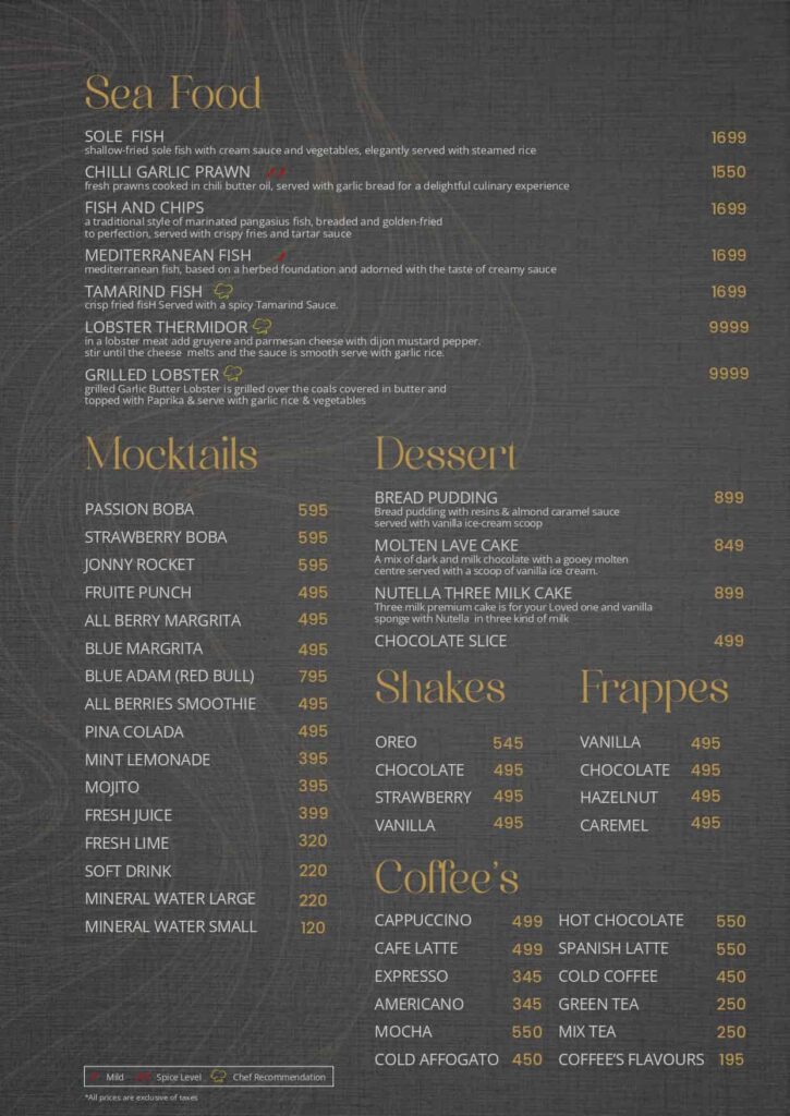 desserts menu